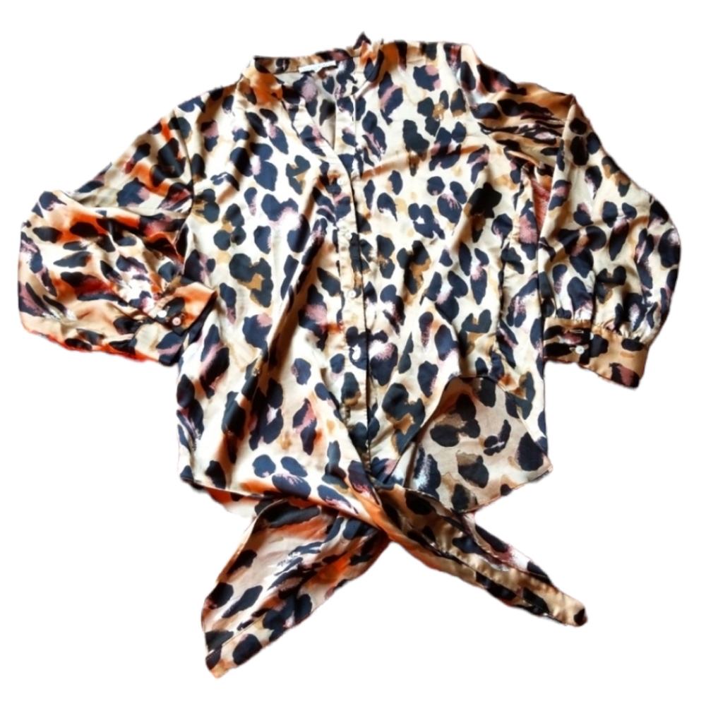 Womens Mob Wife Top Shirt Large Animal Print Y2k Boho